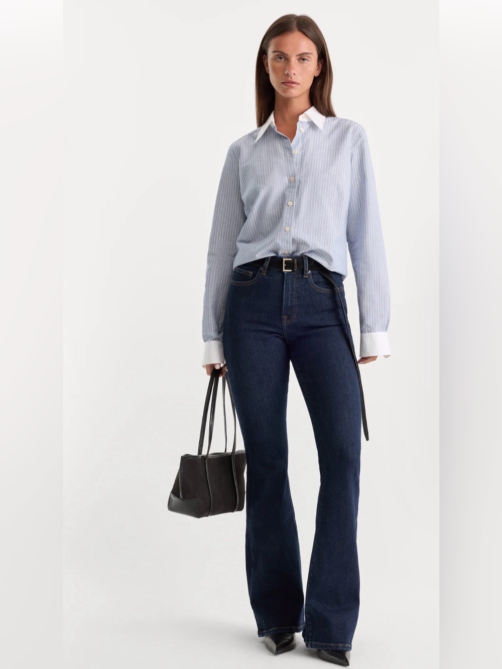 Good American Dark Blue High-Rise Flare Jeans